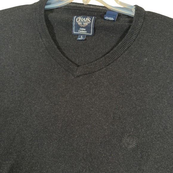 Chaps Cotton Cashmere V-Neck Sweater Soft‎ Knit Pullover Top Mens Large - Picture 1 of 6